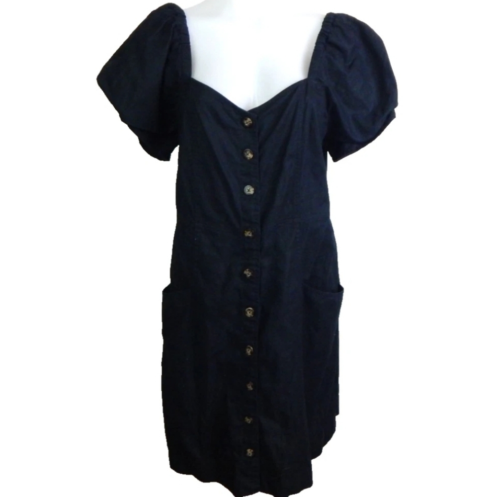 Madewell Cotton Linen Puff Sleeve Dress - Picture 2 of 4